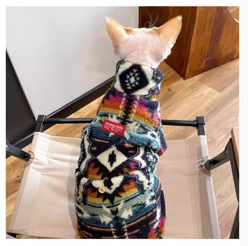 Sphynx Hairless Cats Fleece  Jacket, Cotton Pullover Thick Lamb Fleece Coat, Bambino Devon Rex Sphynx Cat Jumper