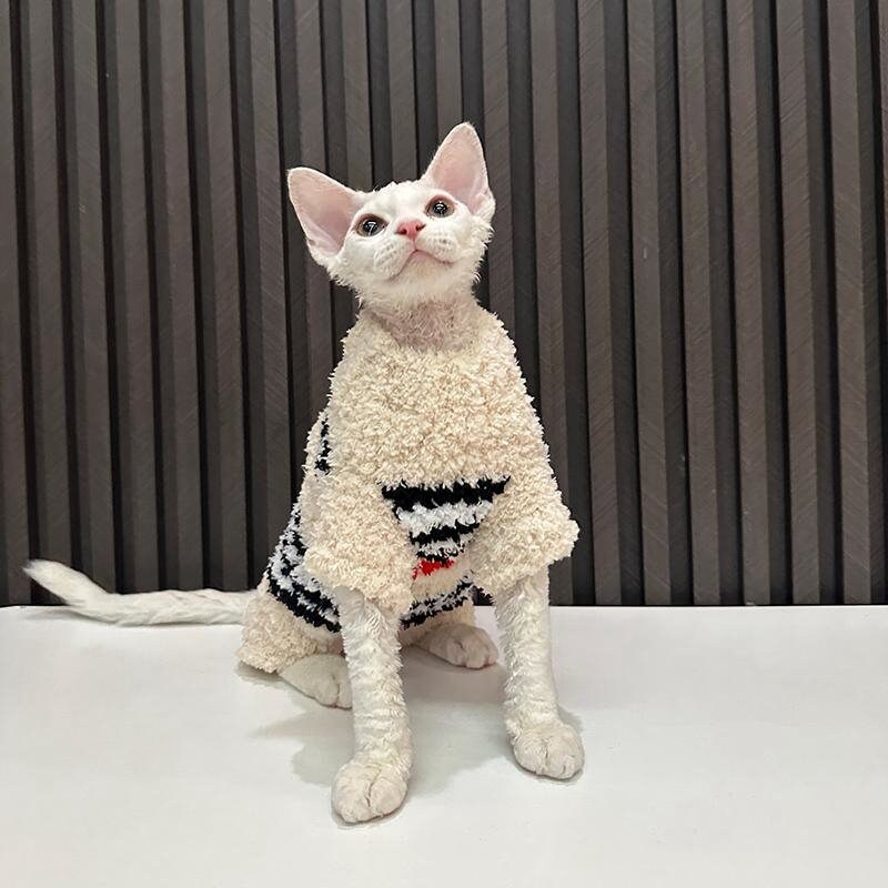 2/4-Legged Handmade Knitted Sweater For Sphynx Hairless Cats, Warm Kitten Jumper in Winter, Bambino Devon Rex Sphynx Cat Soft Clothing