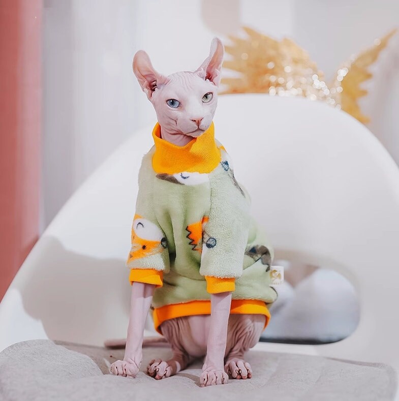 Sphynx Hairless Cats Animal Print Jumper, Winter Thick Flannel Warm Clothing, Bambino Devon Rex Sphynx Cat Clothing