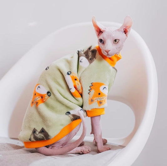 Sphynx Hairless Cats Animal Print Jumper, Winter Thick Flannel Warm Clothing, Bambino Devon Rex Sphynx Cat Clothing