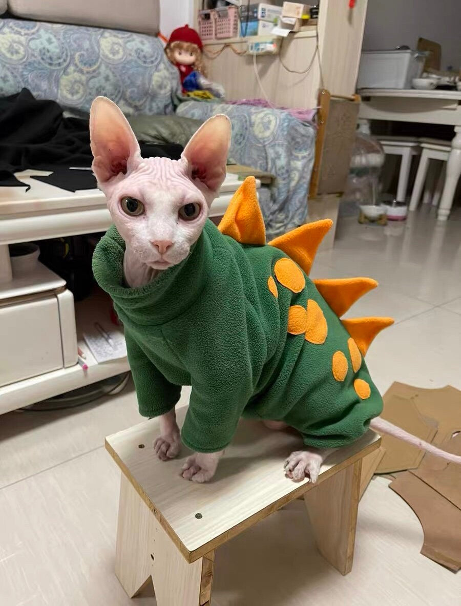 2/4-legged Sphynx Hairless Cats Dinosaur Clothes, Warm Kitten Sweatshirt in Winter,  Bambino Devon Rex Sphynx Cat Jumper