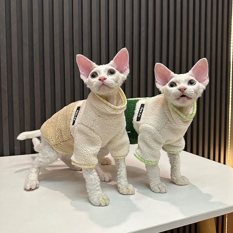 Sphynx Hairless Cats Clothes, Patchwork Fleece Warm Kitten Sweater in Winter, Bambino Devon Rex Sphynx Cat Turtleneck Soft Clothing