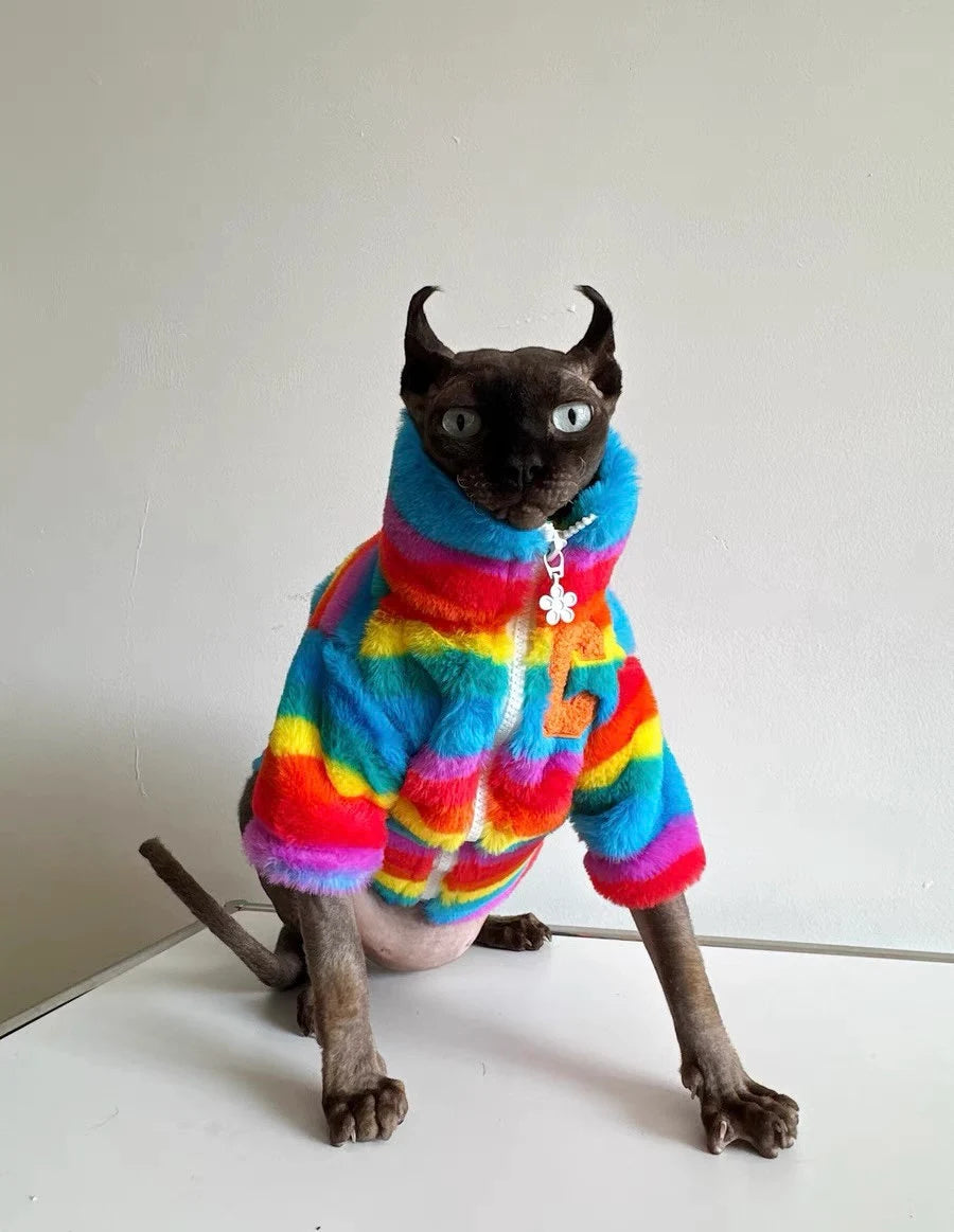 Sphynx Hairless Cats Clothes, Winter Zipper Warm Kitten Coat, Bambino Devon Rex Sphynx Cat Clothing Jacket