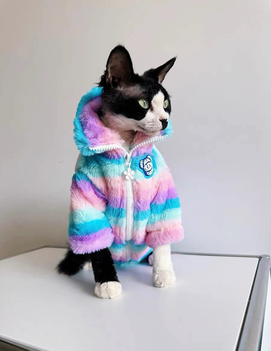 Sphynx Hairless Cats Clothes, Winter Zipper Warm Kitten Coat, Bambino Devon Rex Sphynx Cat Clothing Jacket