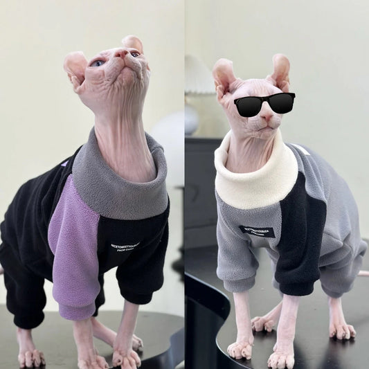 2/4-legged 3 colors Sphynx Hairless Cats Clothes, Winter Warm Sweatshirt for Bambino, Devon Rex Sphynx Cat Jumper Fleece Jacket