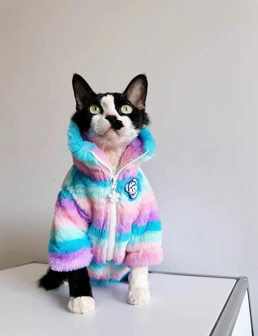 Sphynx Hairless Cats Clothes, Winter Zipper Warm Kitten Coat, Bambino Devon Rex Sphynx Cat Clothing Jacket