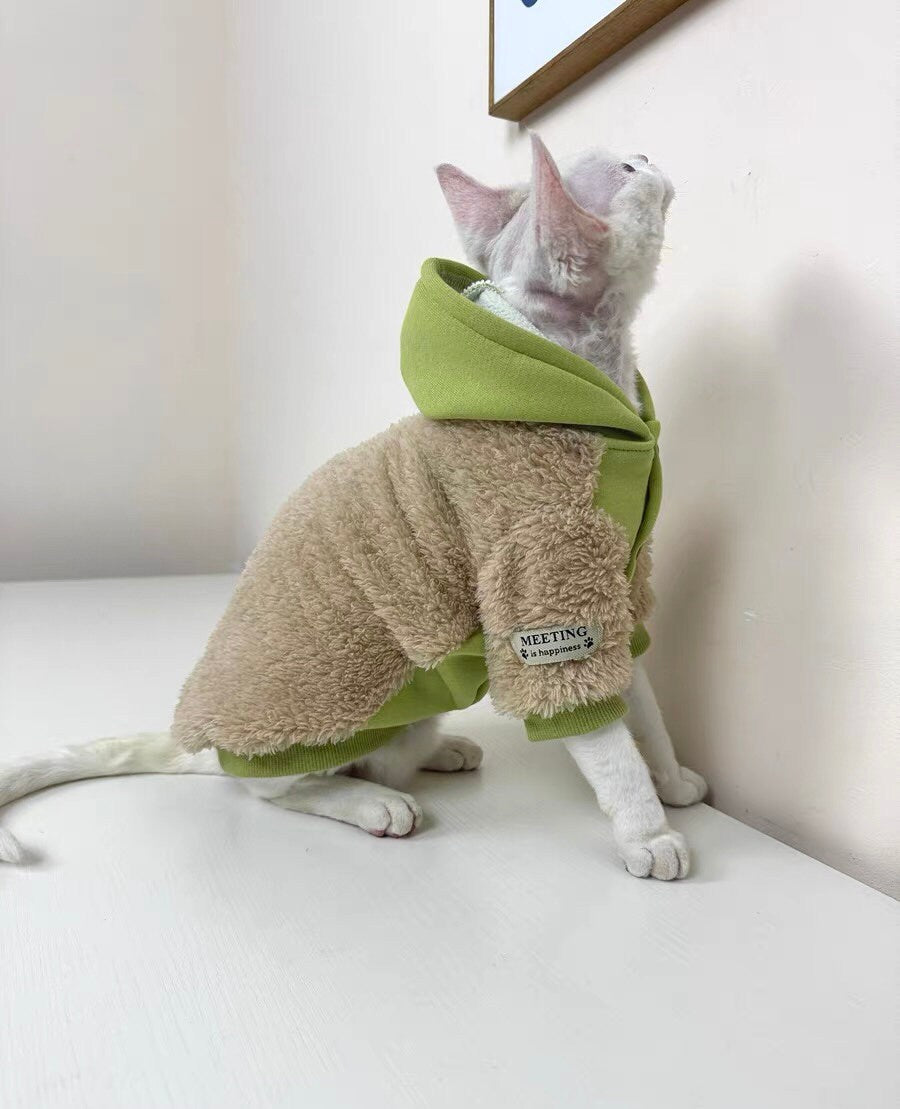 Sphynx Sweatshirt Coat with Button, Warm and Soft Sphynx Cat Clothes For Bambino Devon Rex Hairless Cat