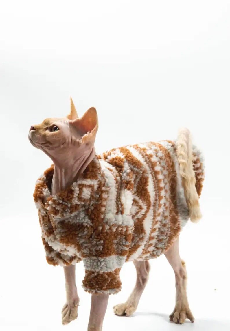 2 types Sphynx Hairless Cats Clothing, Winter Warm Coat for Bambino Devon Rex Sphynx Cat