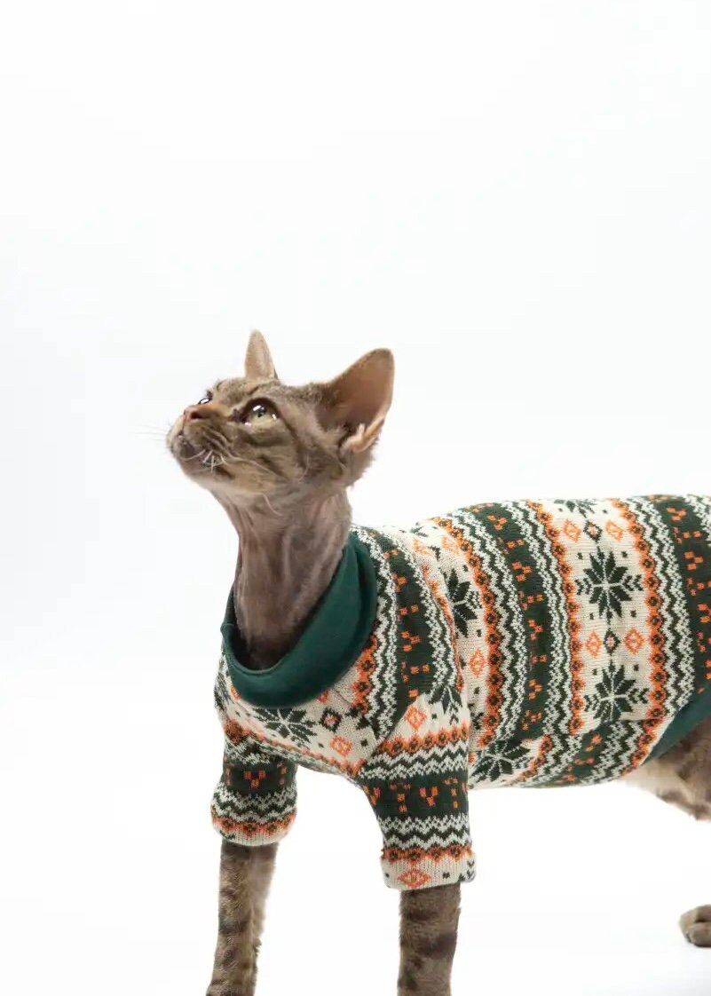 2 Colors Sphynx Hairless Cats Clothing, Winter Warm Jumper for Bambino Devon Rex Sphynx Cat