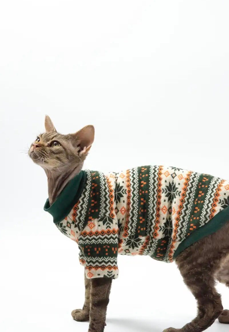 2 Colors Sphynx Hairless Cats Clothing, Winter Warm Jumper for Bambino Devon Rex Sphynx Cat