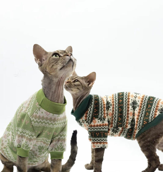 2 Colors Sphynx Hairless Cats Clothing, Winter Warm Jumper for Bambino Devon Rex Sphynx Cat