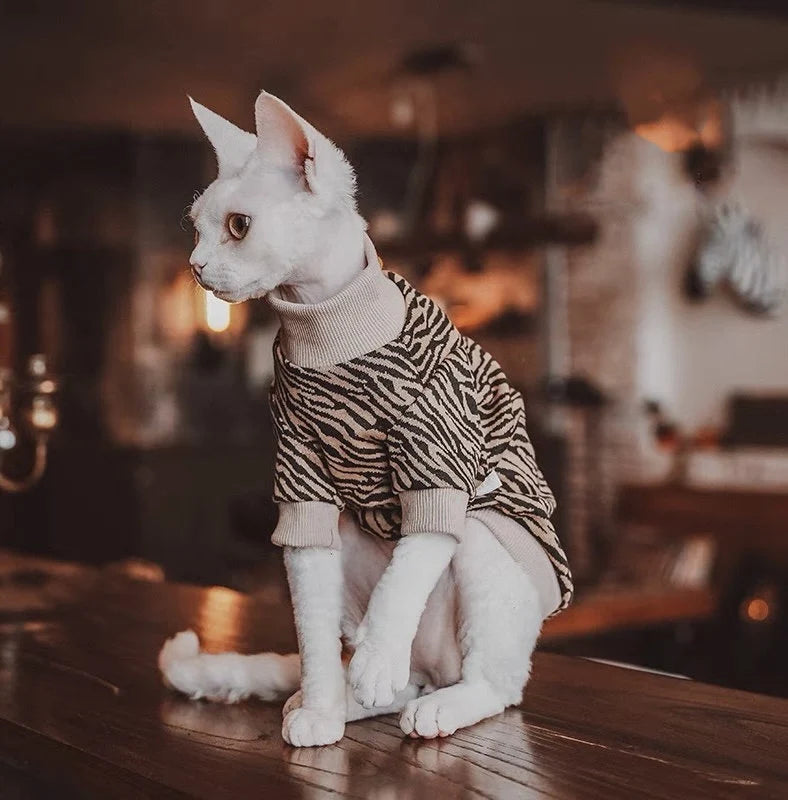 Sphynx Hairless Cats Leopard Print Clothes, Spring Leisure Stripes Jumper for Bambino Devon Rex Sphynx Cat