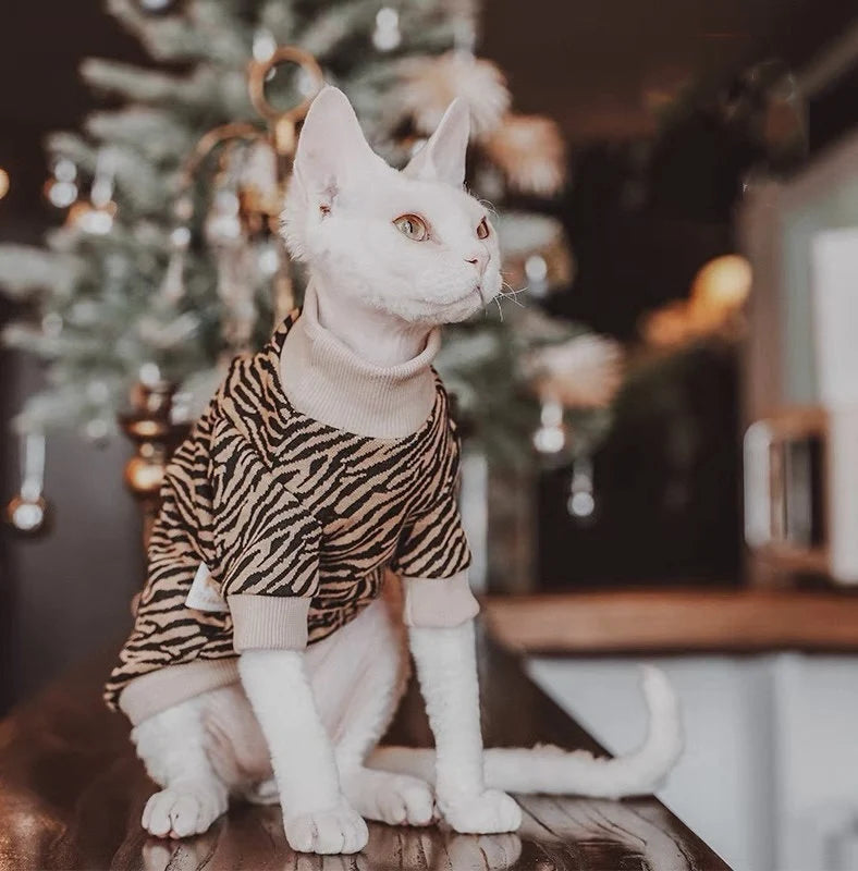 Sphynx Hairless Cats Leopard Print Clothes, Spring Leisure Stripes Jumper for Bambino Devon Rex Sphynx Cat