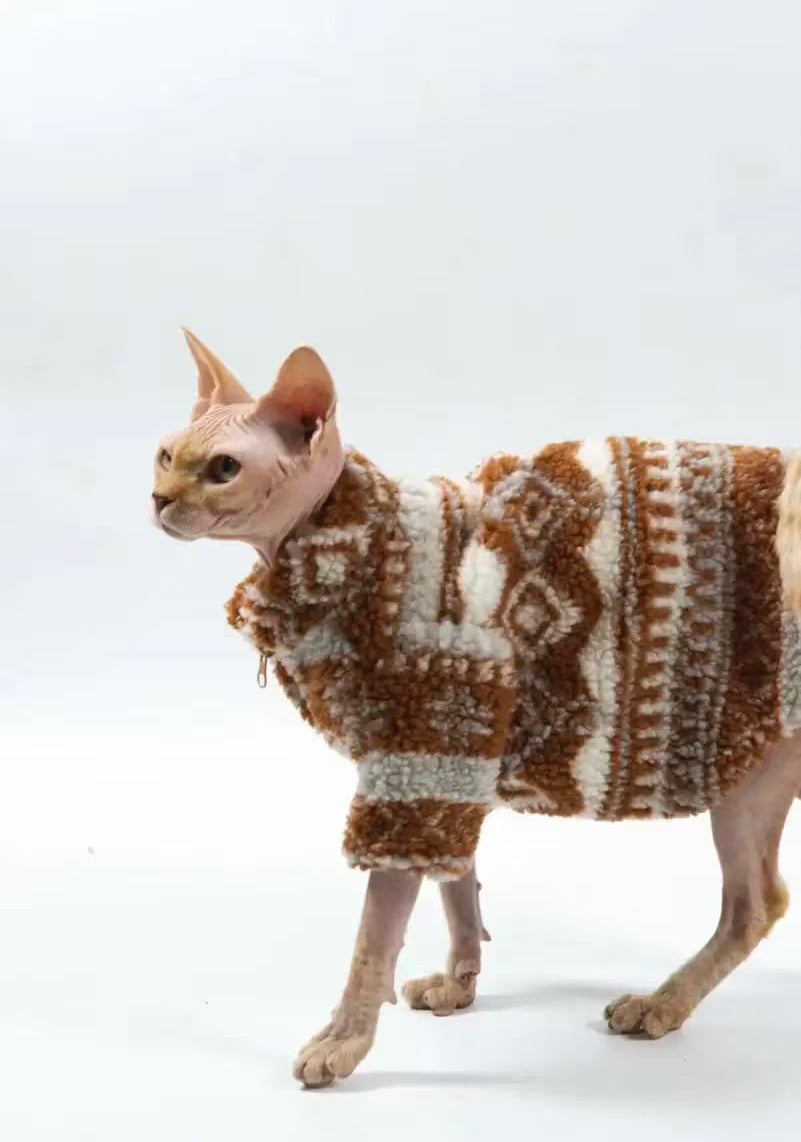 2 types Sphynx Hairless Cats Clothing, Winter Warm Coat for Bambino Devon Rex Sphynx Cat