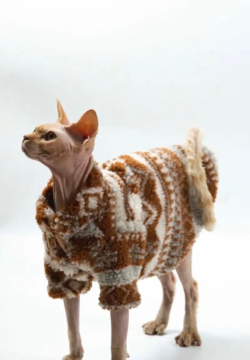 2 types Sphynx Hairless Cats Clothing, Winter Warm Coat for Bambino Devon Rex Sphynx Cat