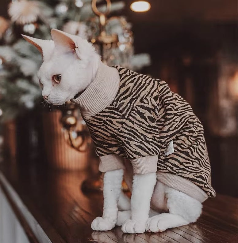 Sphynx Hairless Cats Leopard Print Clothes, Spring Leisure Stripes Jumper for Bambino Devon Rex Sphynx Cat