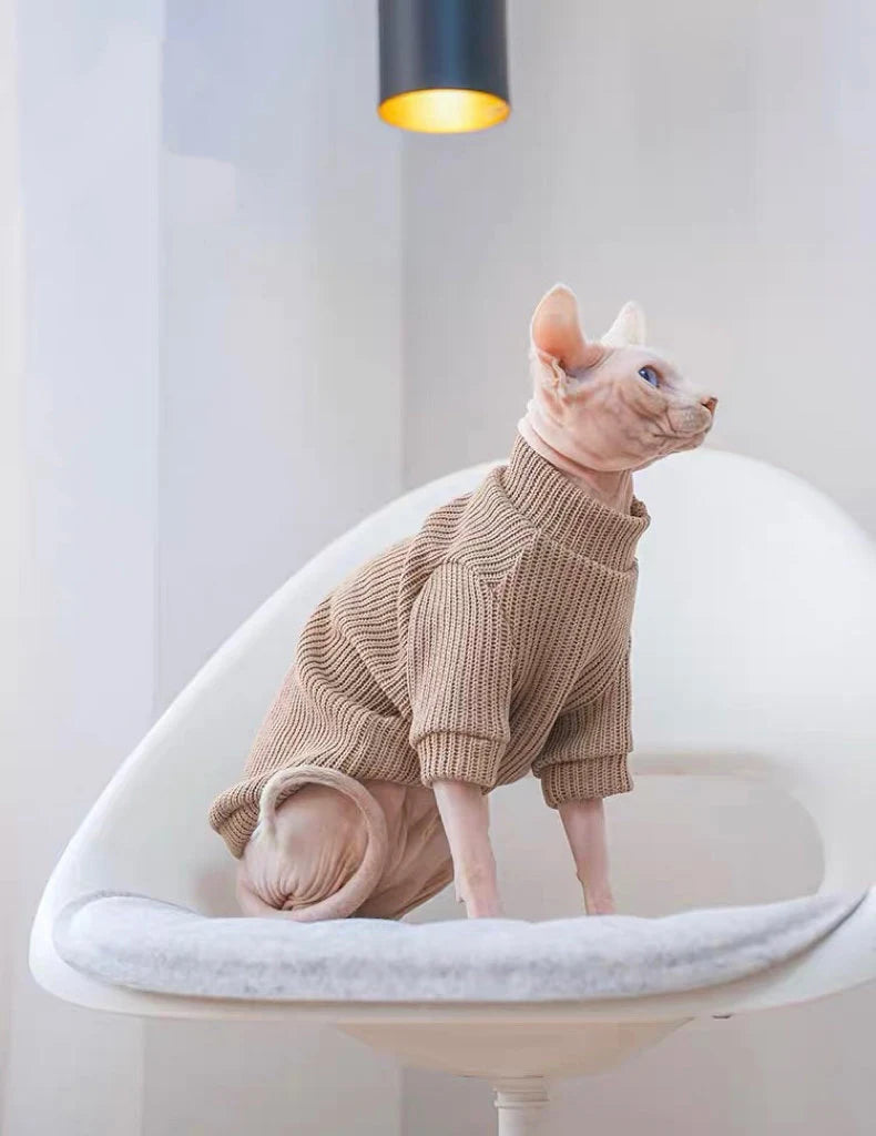 Brown Pink Sphynx Hairless Cats Sweater, Pullover Knit Sweatshirt, Bambino Devon Rex Sphynx Cat Jumper