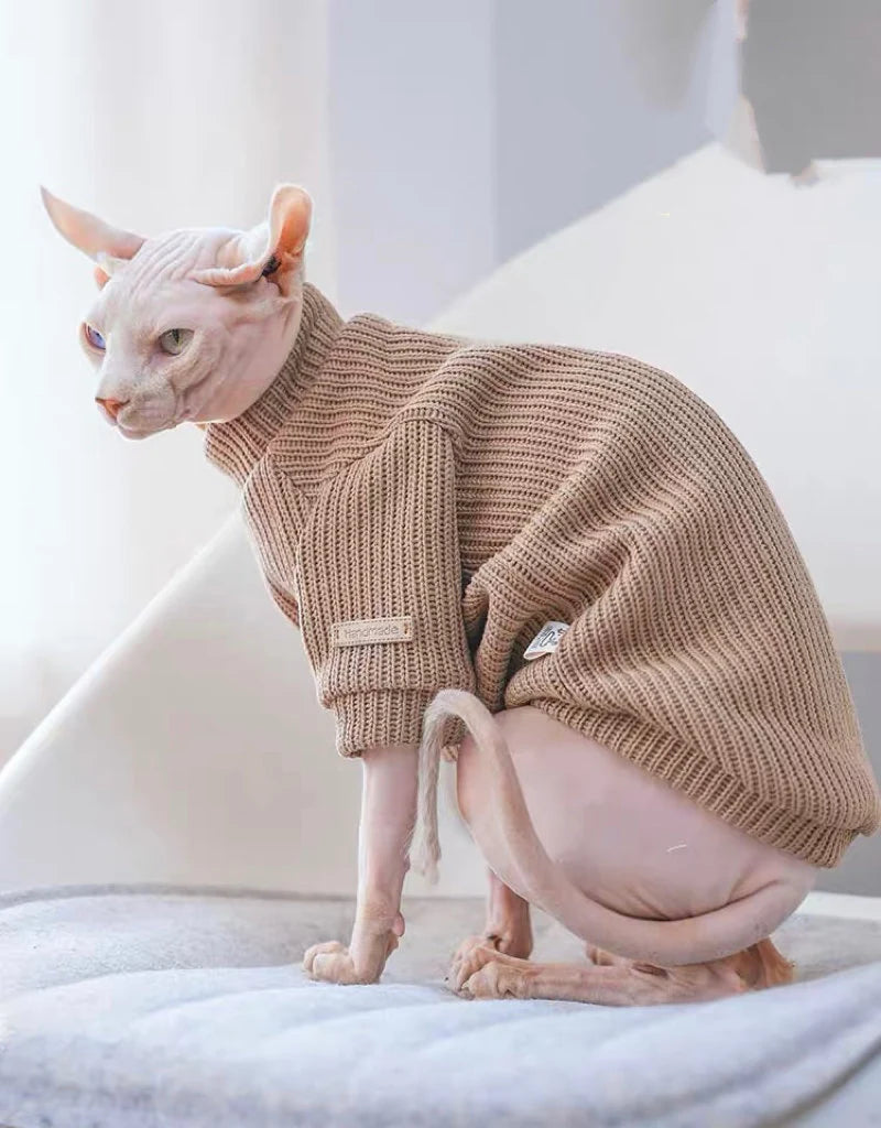 Brown Pink Sphynx Hairless Cats Sweater, Pullover Knit Sweatshirt, Bambino Devon Rex Sphynx Cat Jumper