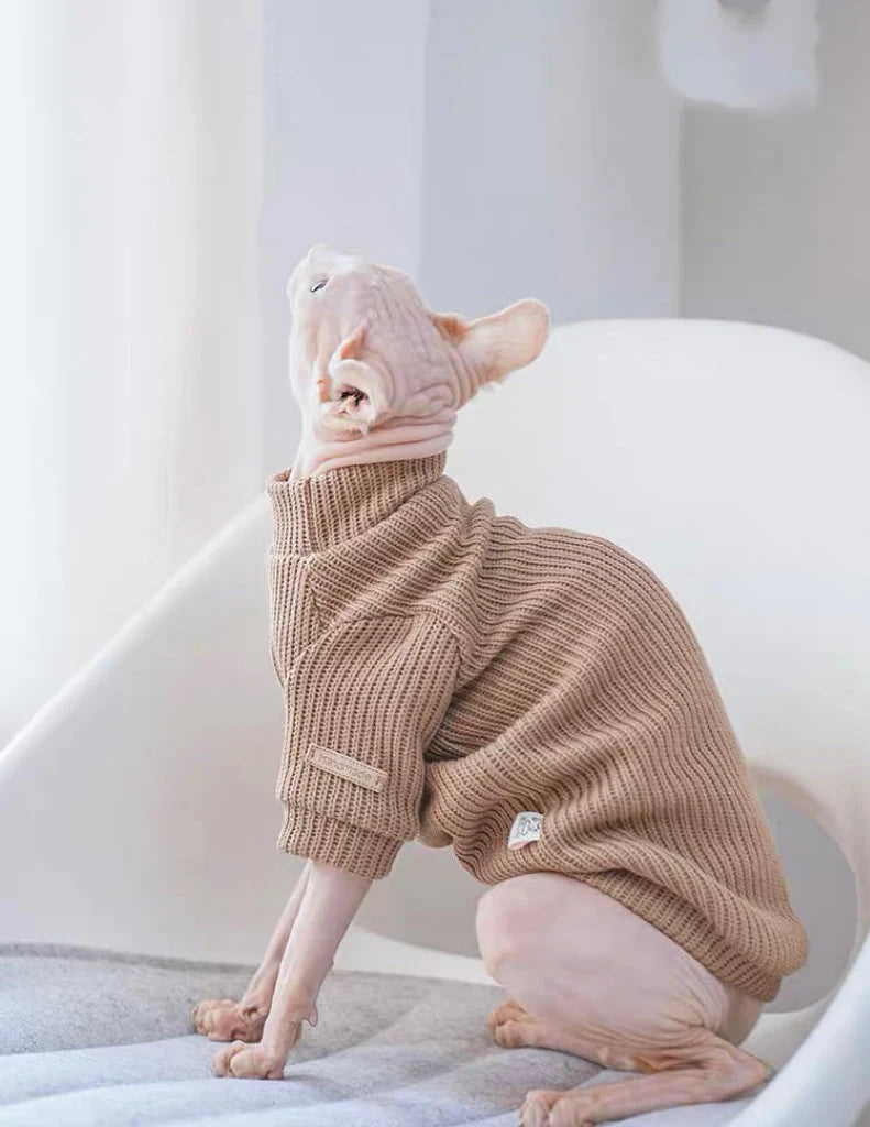 Brown Pink Sphynx Hairless Cats Sweater, Pullover Knit Sweatshirt, Bambino Devon Rex Sphynx Cat Jumper