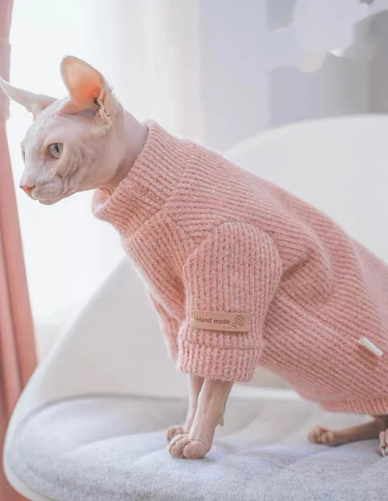 Brown Pink Sphynx Hairless Cats Sweater, Pullover Knit Sweatshirt, Bambino Devon Rex Sphynx Cat Jumper