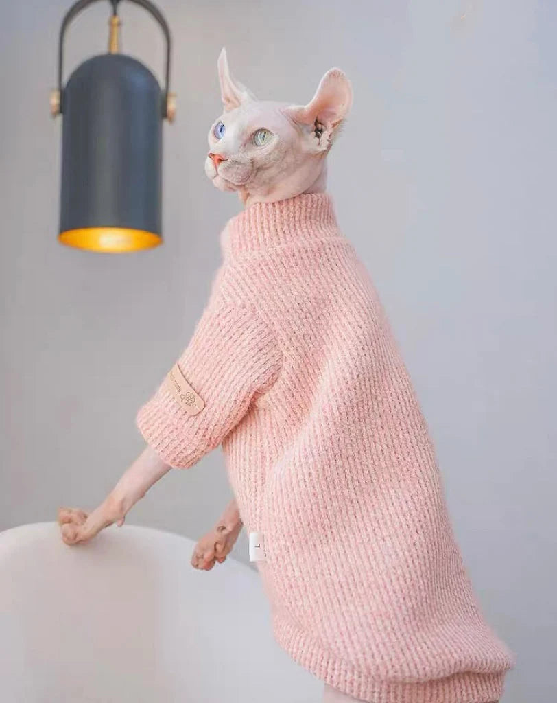 Brown Pink Sphynx Hairless Cats Sweater, Pullover Knit Sweatshirt, Bambino Devon Rex Sphynx Cat Jumper