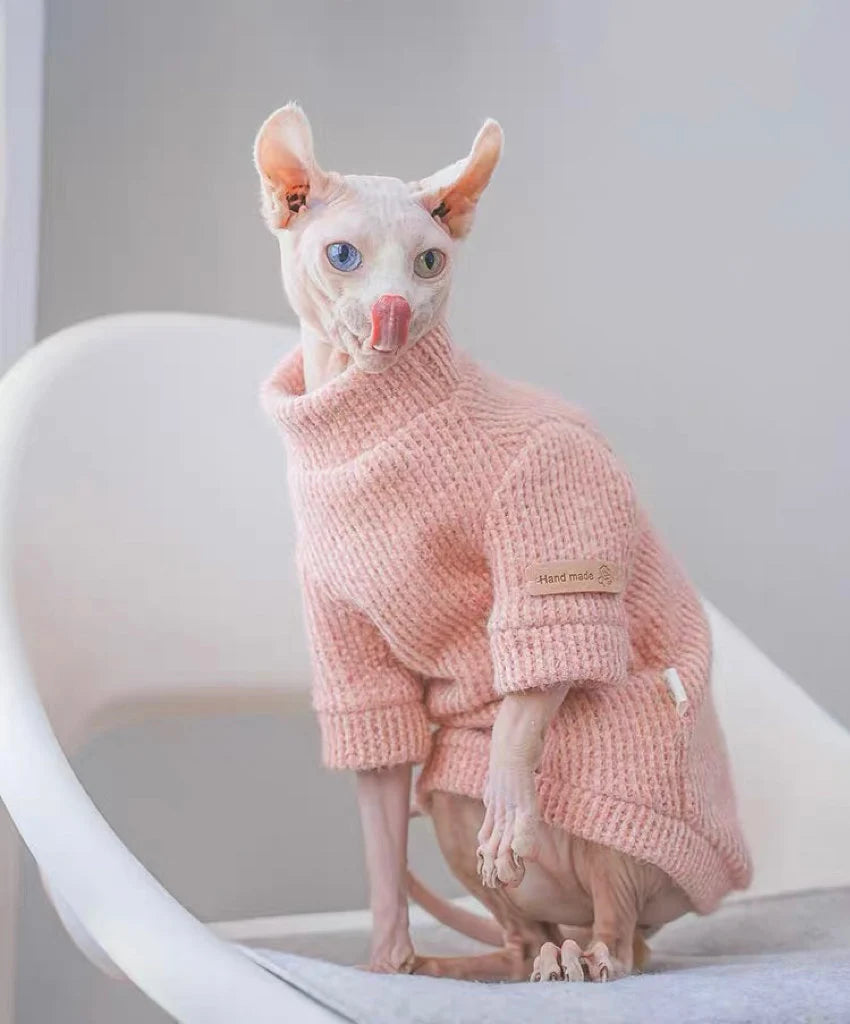 Brown Pink Sphynx Hairless Cats Sweater, Pullover Knit Sweatshirt, Bambino Devon Rex Sphynx Cat Jumper