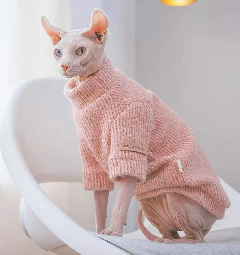 Brown Pink Sphynx Hairless Cats Sweater, Pullover Knit Sweatshirt, Bambino Devon Rex Sphynx Cat Jumper