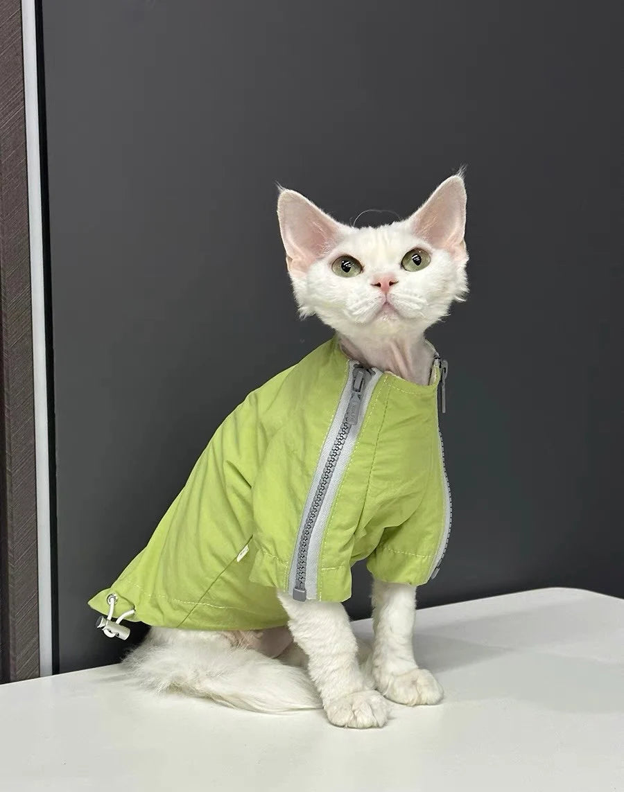 Sphynx Hairless Cats Windproof Jacket, Outdoors Wear Jacket For Bambino Devon Rex Sphynx Cat