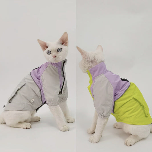 Sphynx Hairless Cats Windproof Jacket, Outdoors Wear Coat, Bambino Devon Rex Sphynx Cat Jumper