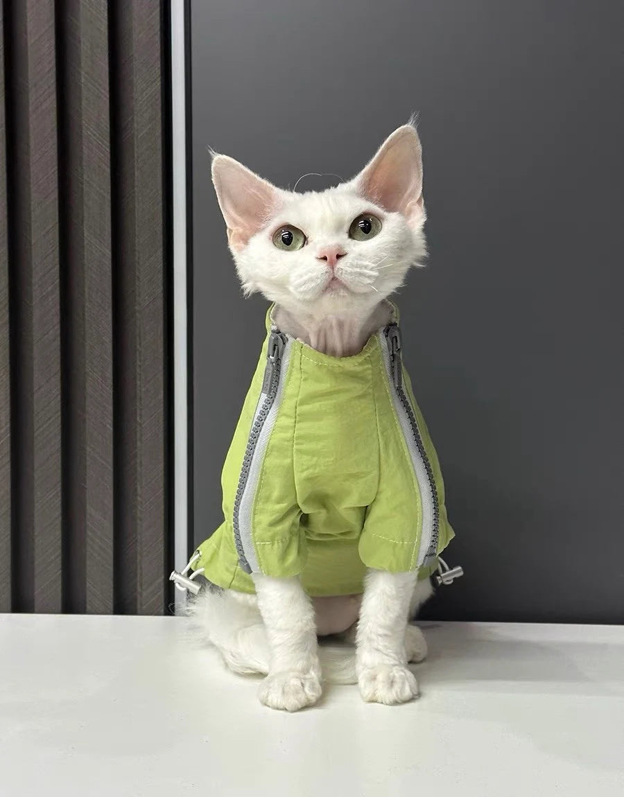 Sphynx Hairless Cats Windproof Jacket, Outdoors Wear Jacket For Bambino Devon Rex Sphynx Cat