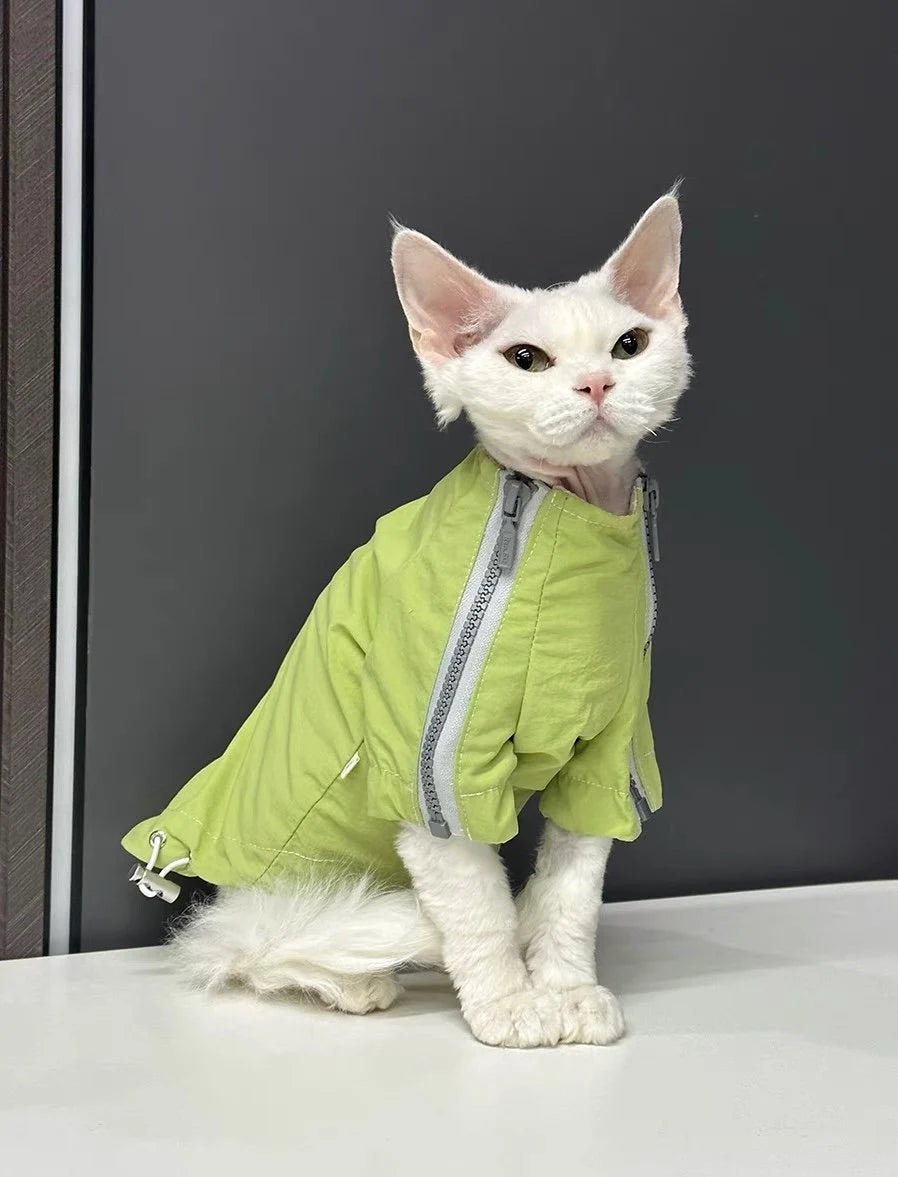 Sphynx Hairless Cats Windproof Jacket, Outdoors Wear Jacket For Bambino Devon Rex Sphynx Cat